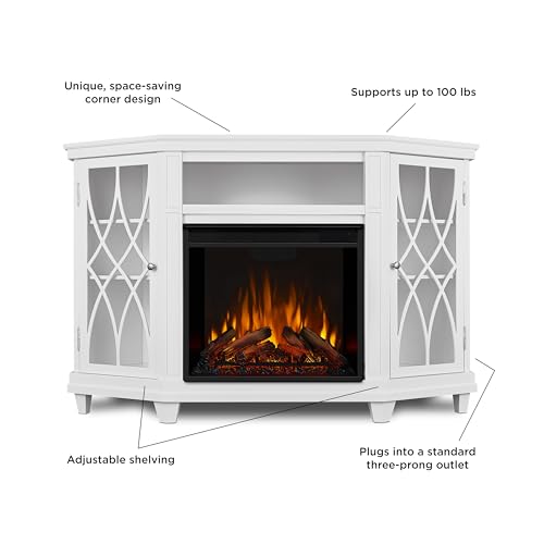Real Flame Lynette 56" Corner Electric Fireplace TV Stand for TVs up to 55 inches, Entertainment Center with Electric Fireplace, Living Room TV Stand with Fireplace.