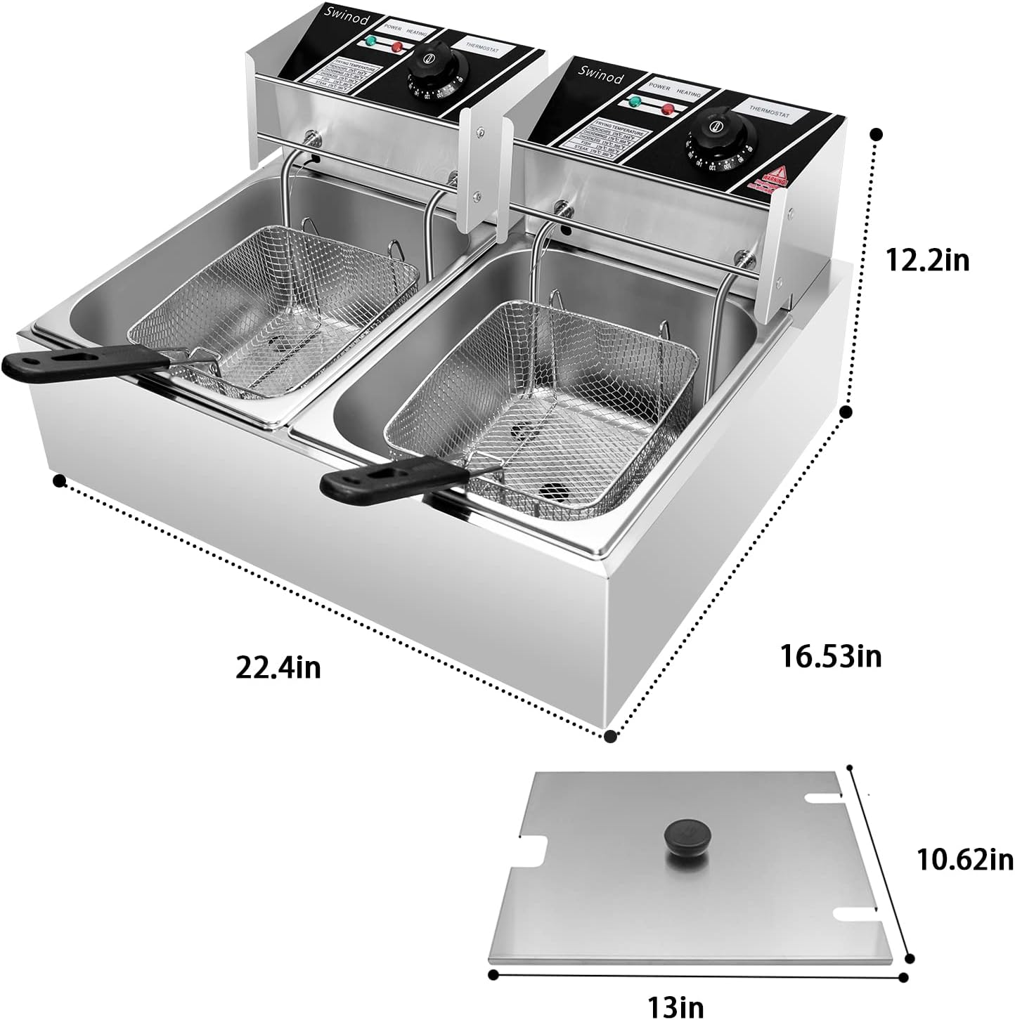 Commercial Deep Fryer with Basket, 12 Liter Adjustable Temperature Fryer 3400W