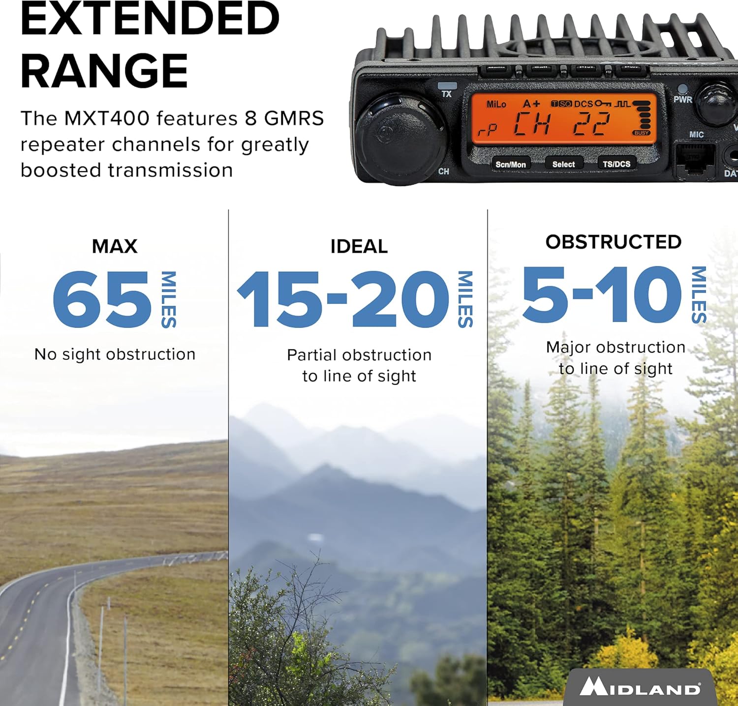 Midland 40 Watt GMRS MicroMobile Two-Way Radio - Long Range Walkie Talkie, 8 Repeater Channels, 142 Privacy Codes