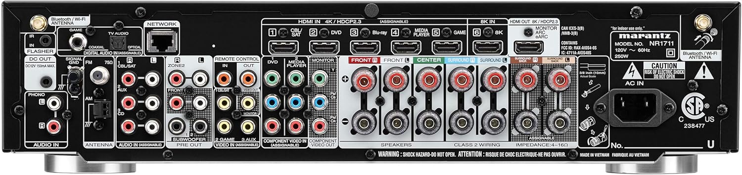 Marantz NR1711 8K Slim 7.2 Channel Ultra HD AV Receiver (2020 Model) – Wi-Fi, Bluetooth, HEOS Built-in, Alexa & Smart Home Automation - 8K HDMI Videos & Multi-Room Streaming , Black