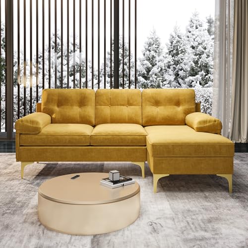 82.7" L Shaped Couch, Small Sectional Sofa Couch for Living Room with Reversible Chaise, 3-Seat Modern Couch with Removable Cushion for Small Spaces (Blue)