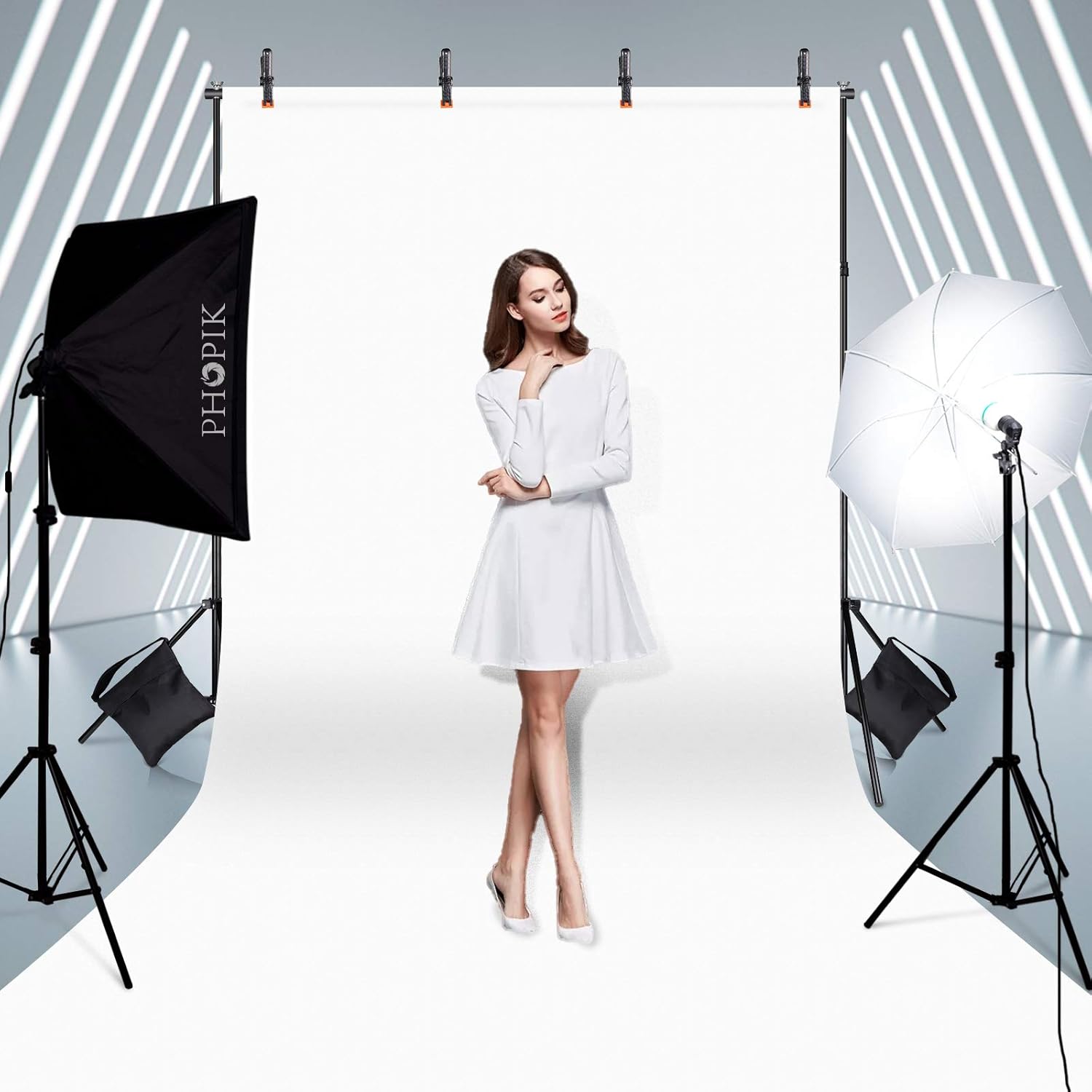 PHOPIK Photo Studio Backdrop Stand, 10ft Adjustable Photo Background Holder, Back Drop Banner Stand Support System Kit for Portrait & Studio Photography, Birthday Party
