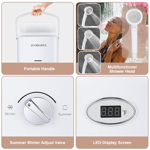 Portable Propane Tankless Water Heater 1.58 GPM, Lightweight Instant Hot Water Heater with LED Display and 3-Mode Shower Head, Suitable for RV Camping Shower, 6L