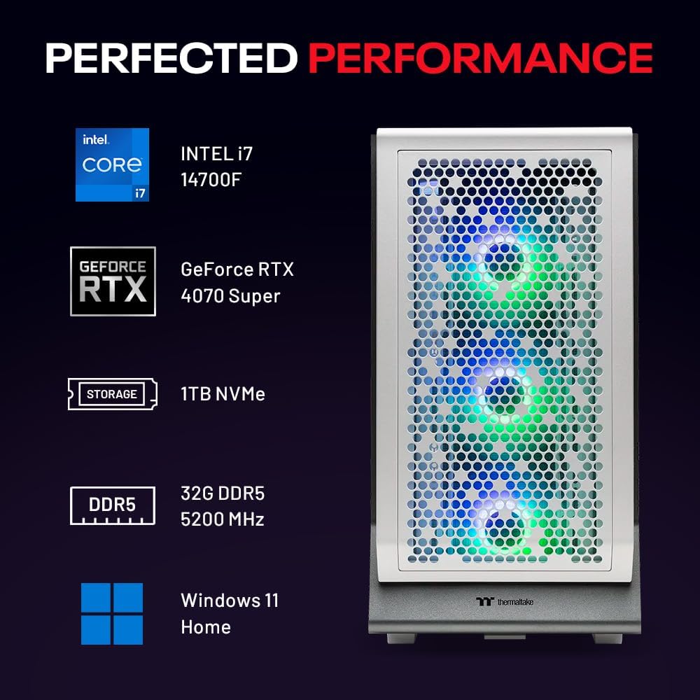 Skytech Omega Gaming PC, Intel i7 14700F 2.1 GHz, RTX 4070 Super 12GB GDDR6X, 1TB NVME Gen4, 32GB DDR5 RAM RGB, 750W Gold PSU, Wi-Fi, Win 11 Home