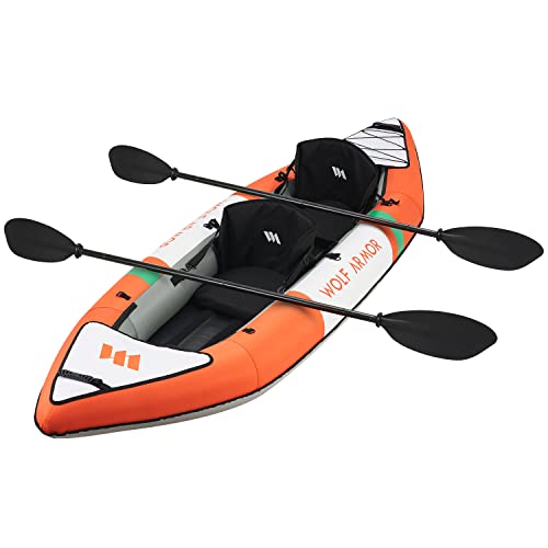 Inflatable Recreational Touring Kayak with EVA Padded Seats, 2 Person Tandem inflatable Kayak with All the Accessories, Lake, River, and Ocean Kayaks Boat for Fishing, Travel, and Adventure