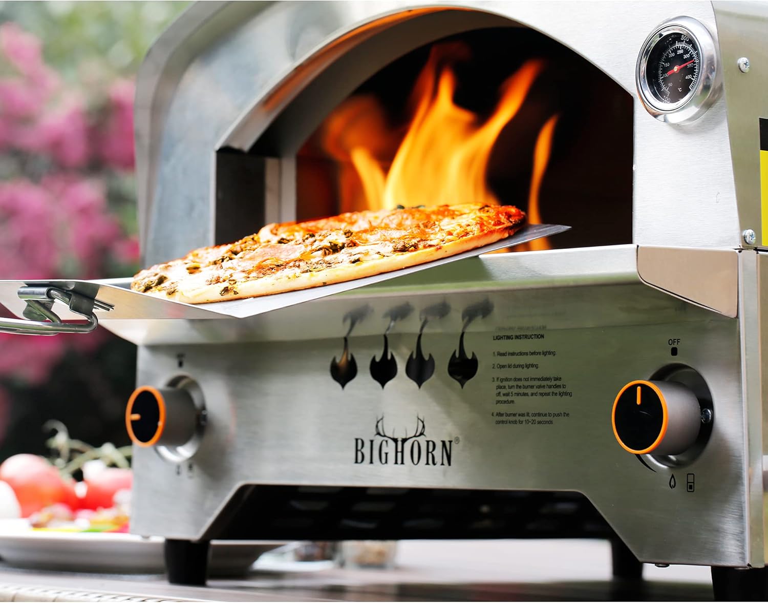 BIG HORN OUTDOORS Gas Pizza Oven Countertop Stainless Steel Propane Pizza Oven with 13" Pizza Stone & Foldable Pizza Peel