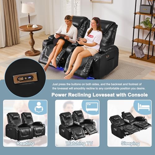 RV Reclining Loveseat Recliner Wall Hugger Recliners RV Theater Seating Seats Theater Chair Theater Recliner Sofa Love Seat with LED Light/USB/Type C/Cup Holders,Power Recliner Chair (Blue, 62)