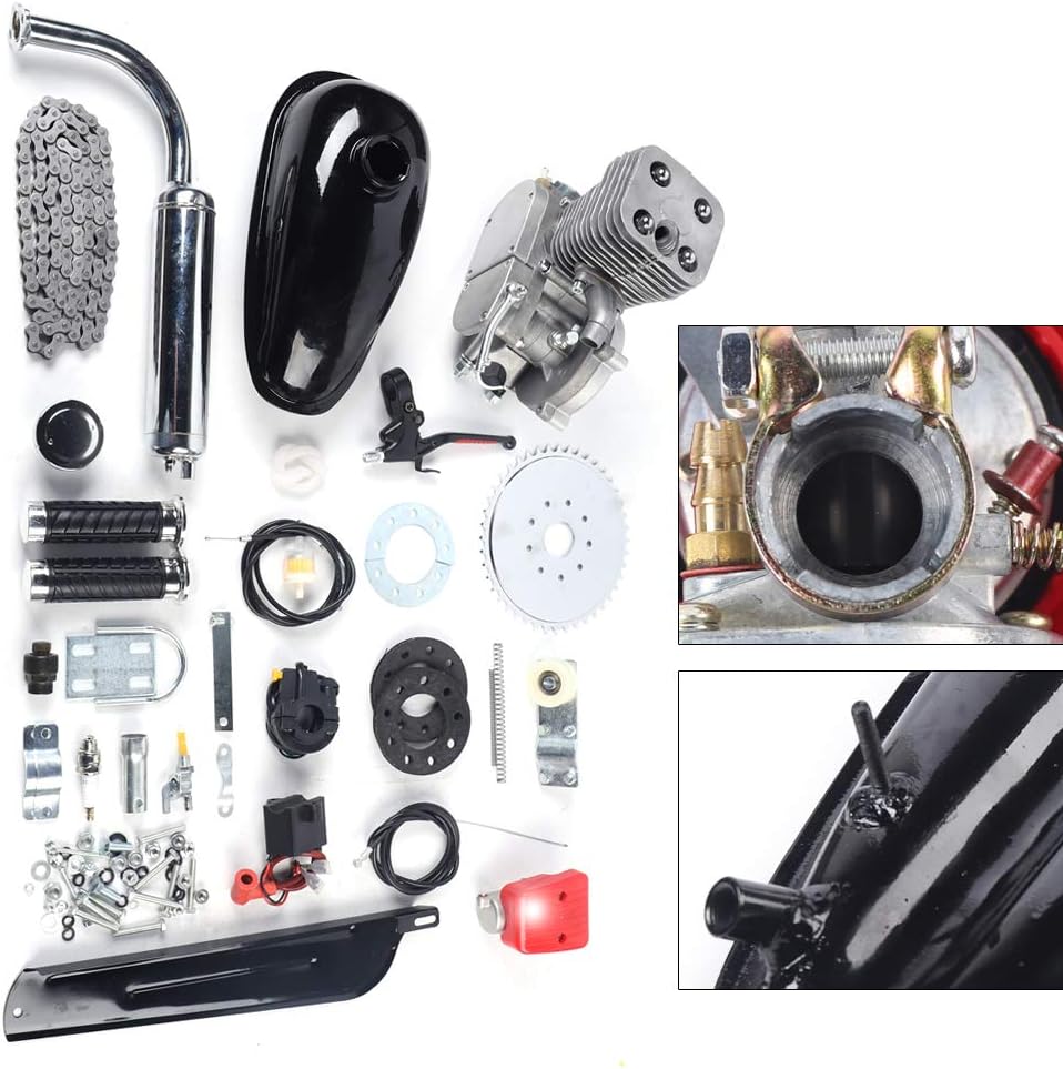 LYNICESHOP 2 Stroke 100cc Bicycle Engine Kit, Full Set Bike Motorized Bicycle Petrol Gas Motor Engine Kit CDI Bike Motor Kit Petrol Gas Motor Air-Cooling Motorized Bicycle Kit for Bikes Bicycle