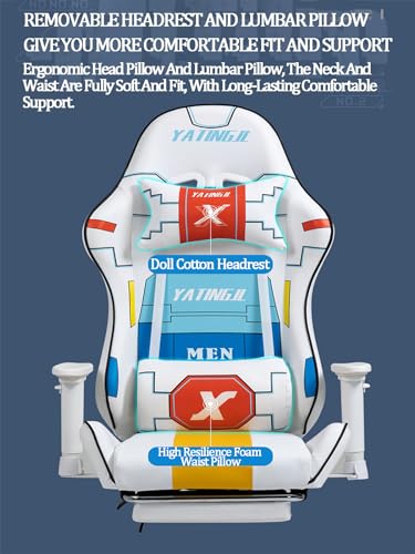 Ergonomic Gaming Chair Recliner Adjustable Desk Chair Comfortable Hight Leather Swivel Computer Chair with 360°for Adult Teen Office Or Gaming Big and Tall Havefootrest White