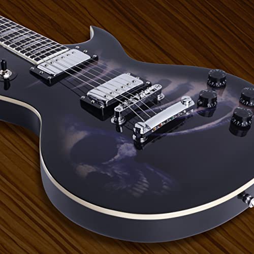 Leo Jaymz 24.75" Single Cut Curved Top Electric Guitar - with Cool Skull Graphic Design on Top (Skull)