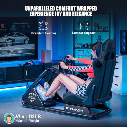 GTPLAYER Racing Simulator Cockpit with Seat and Bluetooth Speakers, Racing Style Reclining Seat and Ultra-Sturdy Alloy Steel Frame, A/B Box (Blue)