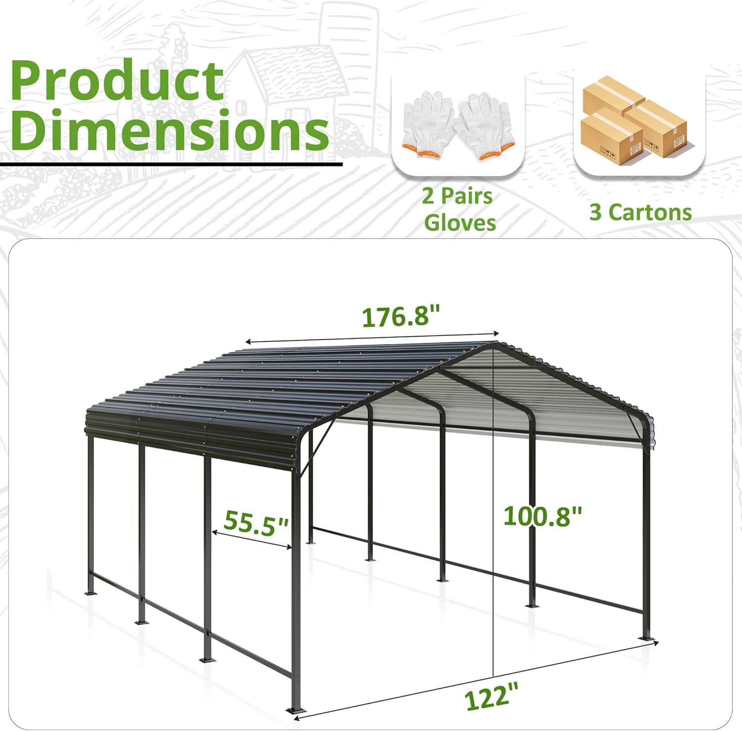 10x15 Metal Carport Carports with Enhanced Base Heavy Duty Garage Outdoor Galvanized Car Shelter for Car, Boats and Truck