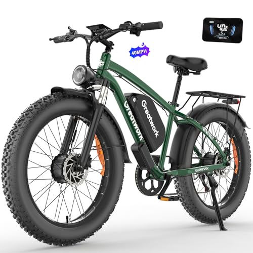 Dual Motor Electric Bike for Adults, 52V 4000/5000W Peak Motor, 40/45MPH, 1300Wh Battery, Up to 100 Miles Range, 26" x 4.0 Fat Tire Ebike with 7-Speed, Suspension, Turn Signals and Dual Disc Brakes