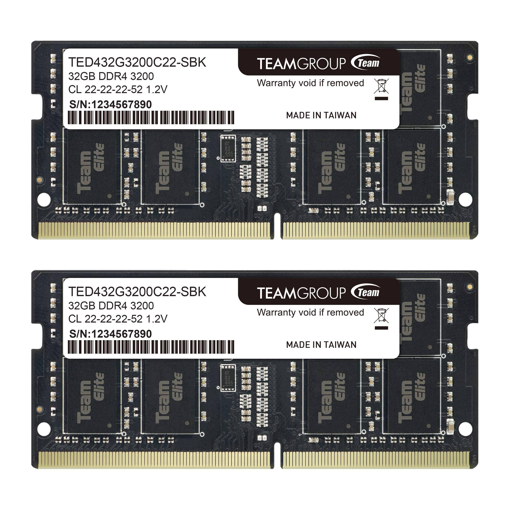 Team Elite 64GB (2 x 32GB) 260-pin DDR4 SO-DIMM DDR4 3200 (PC4 25600) Laptop Memory Model TED464G3200C22DC-S01