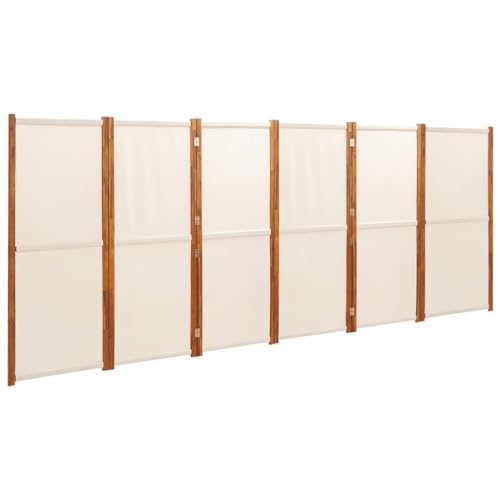 Bedroom Furniture 6-Panel Room Divider Cream White 165.4"x70.9",Acacia Wood Room Divider Privacy Screen Foldable & Multifunctional Indoor and Outdoor