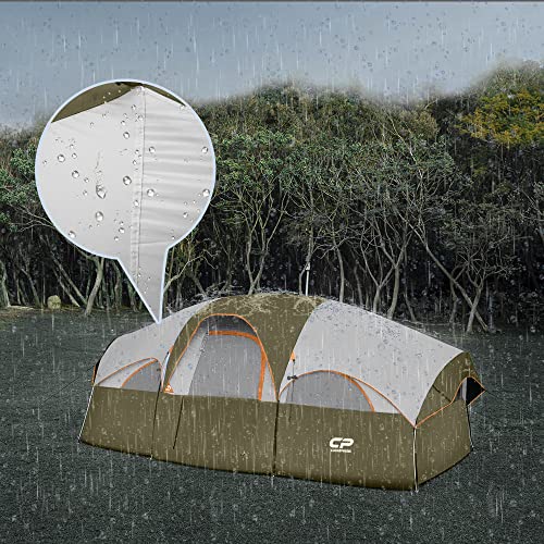 CAMPROS CP Tent 8 Person Camping Tents, Weather Resistant Family Tent, 5 Large Mesh Windows, Double Layer, Divided Curtain for Separated Room, Portable with Carry Bag