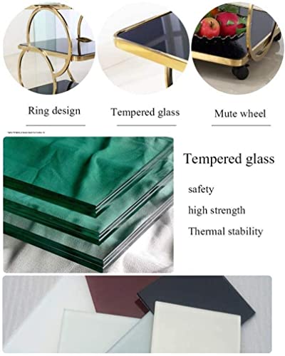 Bar Cart - Rolling Kitchen Carts for Home Hotel, Drinks Trolley Delivery Car Tempered Glass Wine Cart Mobile Dining Car Ring Design Stainless Steel(Stainless Steel)