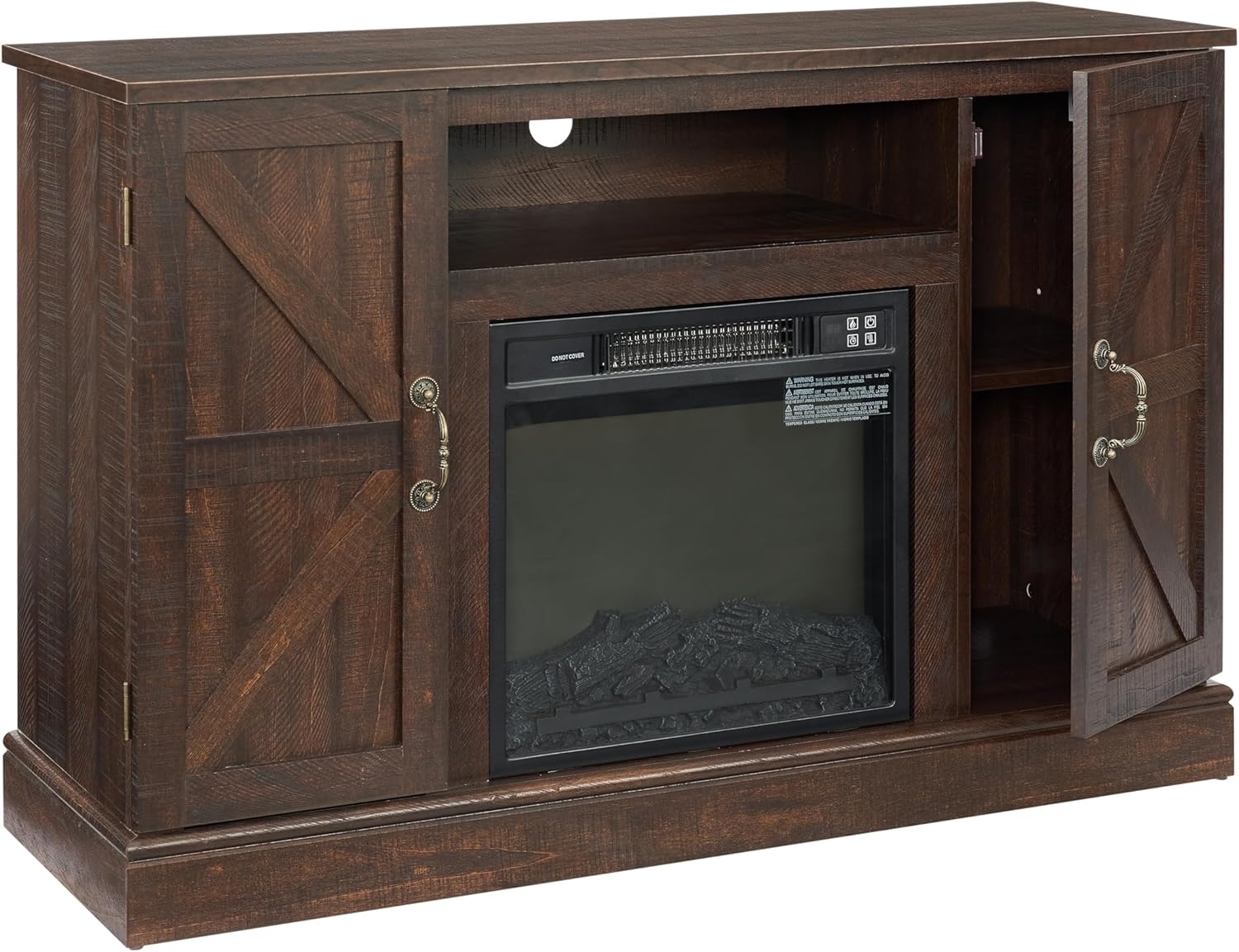 Electric Fireplace Entertainment Center for 50“ TV Home use amerlife Fireplace tv Stand, Cable Management Farmhouse tv Stand with Fireplace Safe Warm Electric fire Place