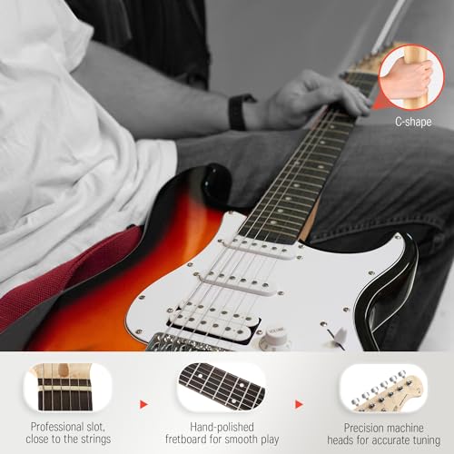 Donner DST-100B 39 Inch Electric Guitar Beginner Kit Solid Body Full Size Black HSS for Starter, with Amplifier, Bag, Digital Tuner, Capo, Strap, String,Cable, Picks
