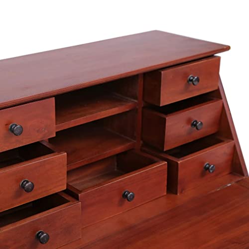 Secretary Desk Brown 30.7"x16.5"x40.6" Solid, Wood,Vintage, Secretary Desk with Flip Top and Ample Storage Home Office Furniture