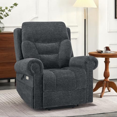 MCombo Triple Motor Power Lift Recliner Chair with Massage and Lumbar&seat Heating, Rolled Arms, Adjustable Headrest for Elderly People, Fabric 7888 (Coffee, Medium)