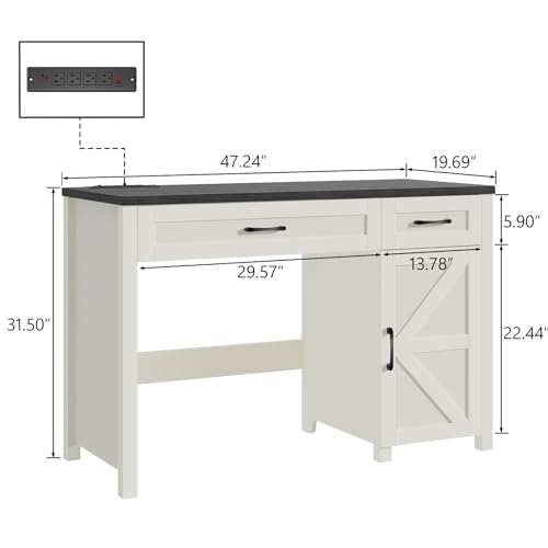 Farmhouse 47" Executive Desk, Computer Desk with Drawers and Storage Cabinet, Workstation Computer Desk for Study and Home Office