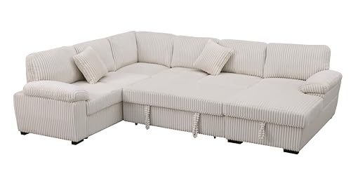 Oversized U-Shaped Sectional Sofa Couch Plush Corduroy Upholstered Modular Deep Seat Sofa&Couch Sectional W/Right Facing Chaise Lounge and 7 Toss Pillows for Home Apartment Living Room Furniture Sets