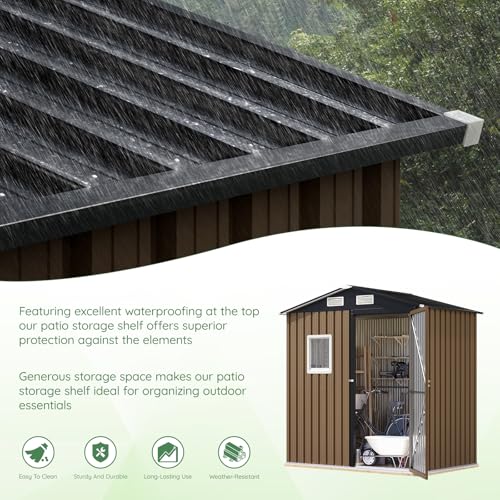 10X12X7.5 FT Outdoor Steel Storage Shed with Lockable Doors, 2 Windows, Transparent Roof Panels (Wood Panels & Frame Floor Not Included), Ideal for Patio Storage,Garbage Can, Chicken Coop，Brown
