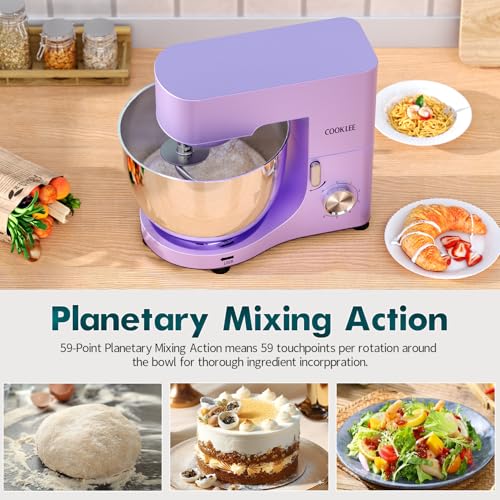 COOKLEE Stand Mixer, 9.5 Qt. 660W Electric Kitchen Mixer with Dishwasher-Safe Dough Hooks, Flat Beaters, Wire Whip & Pouring Shield Attachments for Most Home Cooks, Silver