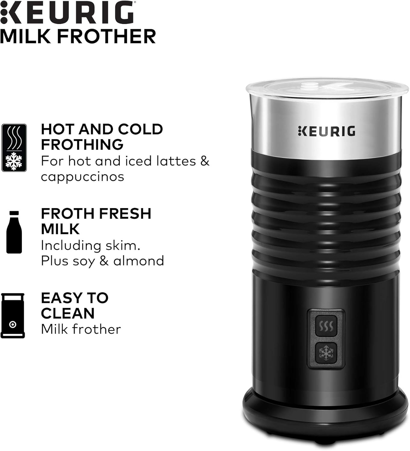 Keurig K-Classic Coffee Maker K-Cup Pod, Single Serve, Programmable, 6 to 10 oz. Brew Sizes, Black & Standalone Frother Works Non-Dairy Milk, Hot and Cold Frothing, 6 Oz, Black