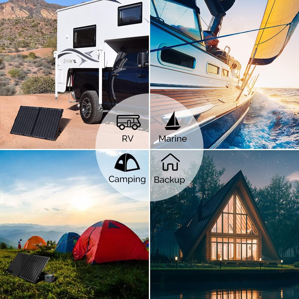 Renogy 200 Watt 12 Volt Monocrystalline Off Grid Portable Foldable 2Pcs 100W Solar Panel Suitcase Built-in Kickstand with Waterproof 20A Charger Controller