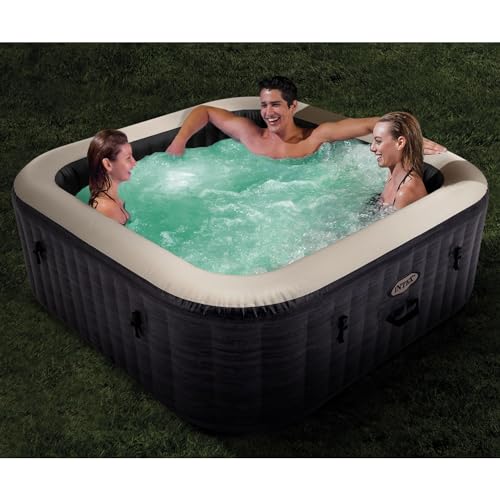 INTEX 28451EP PureSpa Greystone Deluxe Spa Set: Includes Energy Efficient Spa Cover and Wireless Control Panel – Spa Control App – Built-in FastFill Inflation System – 6 Person Capacity – 77" x 28"