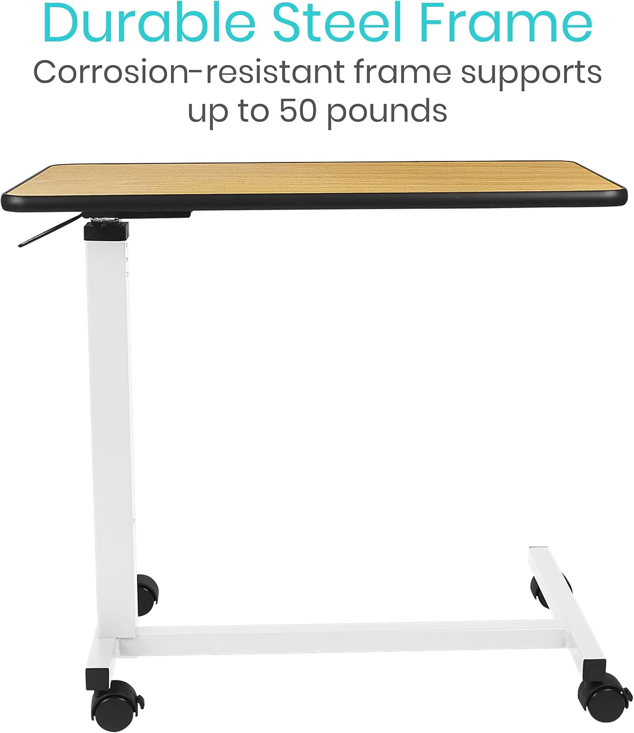 Vive Overbed Table (XL) - Hospital Bed Table - Swivel Wheel Rolling Tray - Adjustable Over Bedside Home Desk - Laptop, Reading, Eating Breakfast Cart Stand - Bedridden, Elderly, Senior Patient Aid