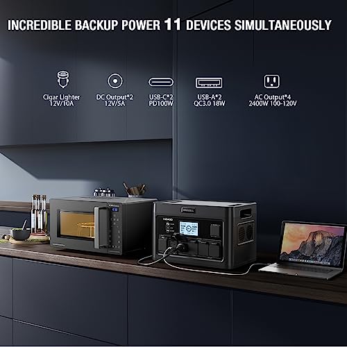 GRECELL Portable Power Station 2400W Solar Generator with 2 * 100W Solar Panel, 1843Wh UPS Backup LiFePO4 Battery Power Supply with 11 Outlets(4 2400W AC Outlets,2 PD100W) for Home CPAP Camping RV