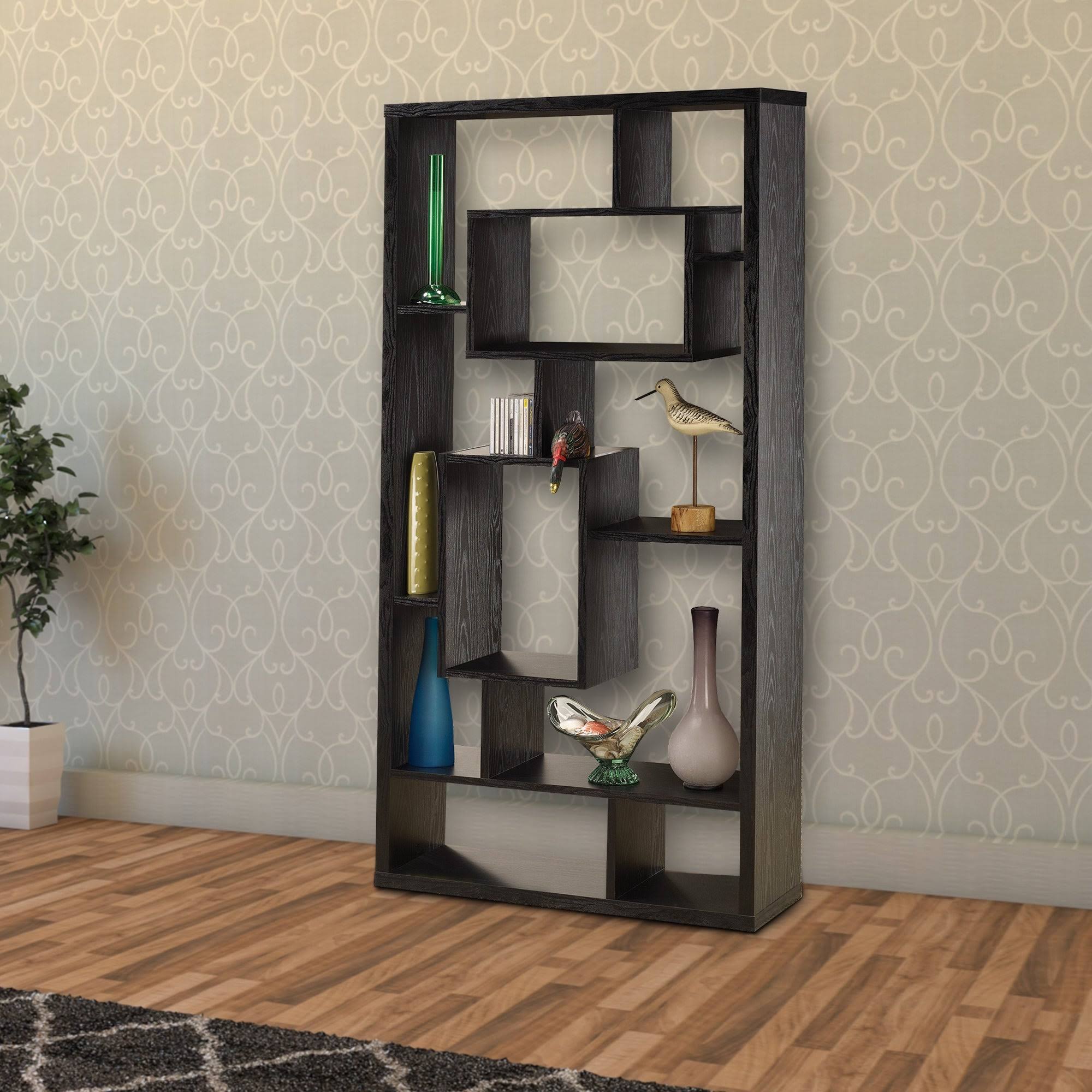 Benzara - Asymmetrical Cube Black Book Case with Shelves