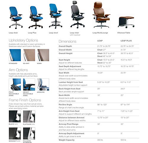 Steelcase Leap Chair in Buzz2 5G51 Sable Fabric with Headrest - 4-Way Highly Adjustable Arms - Platinum Frame and Base - Standard Carpet Casters