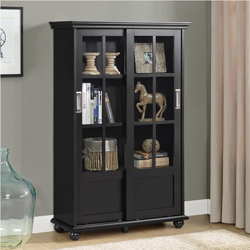 Ameriwood Home Aaron Lane Bookcase with Sliding Glass Doors, Red