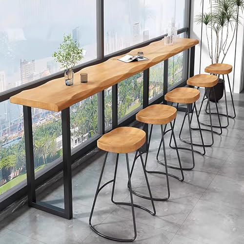 Industrial Bar Counter Table,Solid Wood Bar Top Table Long Narrow Bar Table,Rectangular Bar Height Pub Table Rustic Counter Top Table,Live Edge Kitchen Dining Table,No Stool(47.2", Brown)