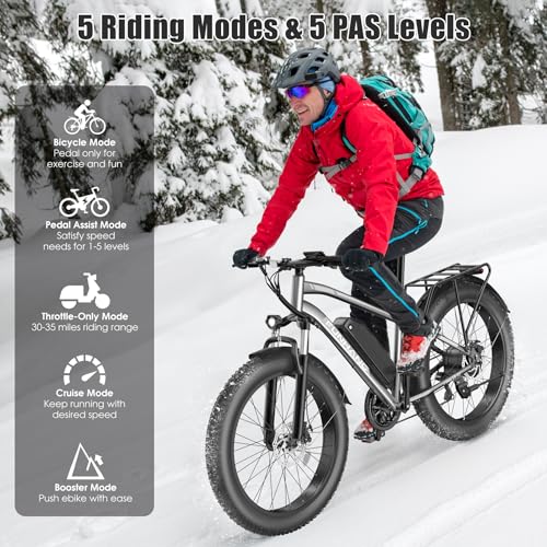 Electric Bike for Adults, Peak 1000W Ebike, 25MPH 60Miles Electric Mountain Bike, 26" Fat Tire Adult Electric Bicycle with 48V 13AH Battery, Rear Rack, 7 Speed, Front Suspension, Turn Signal