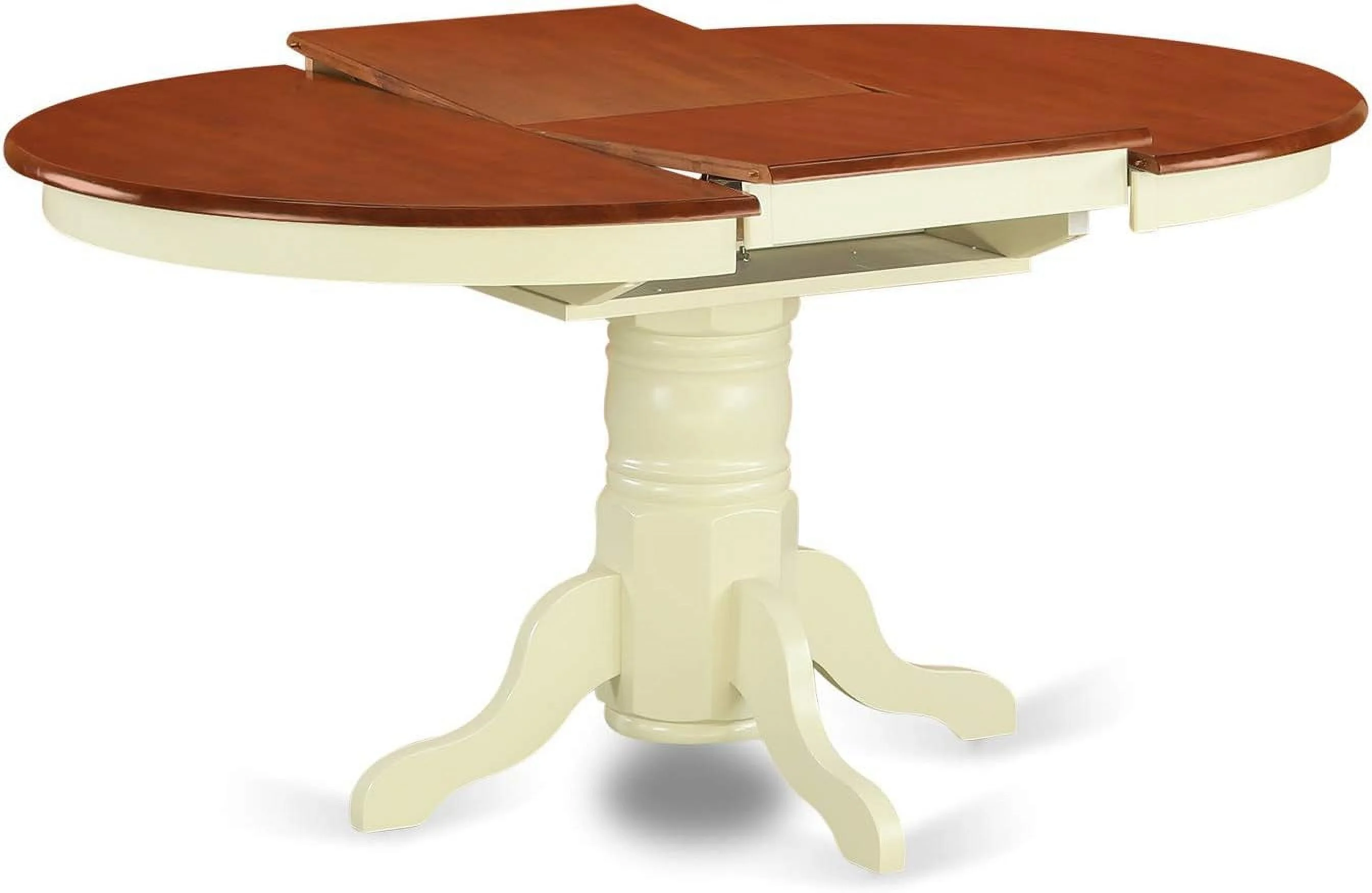 Dining Table - An Oval Wooden Table Top With Butterfly Leaf & Pedestal Base, 42X60 Inch, Buttermilk & Cherry