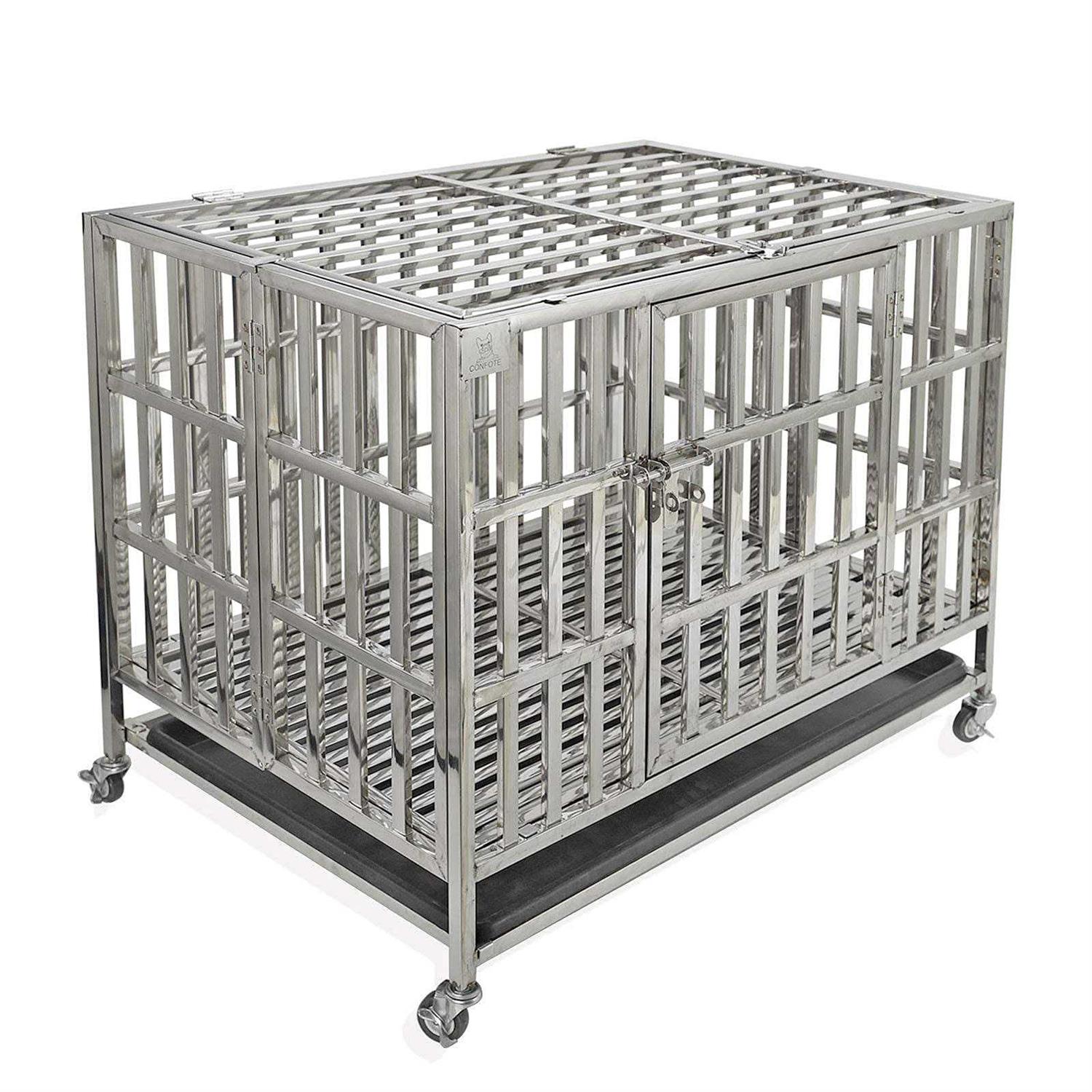 Confote Heavy Duty Stainless Steel Dog Cage Kennel Crate and Playpen for Training Large Dog Indoor Outdoor with Double Doors &amp; Locks Design - Pet Supplies online store