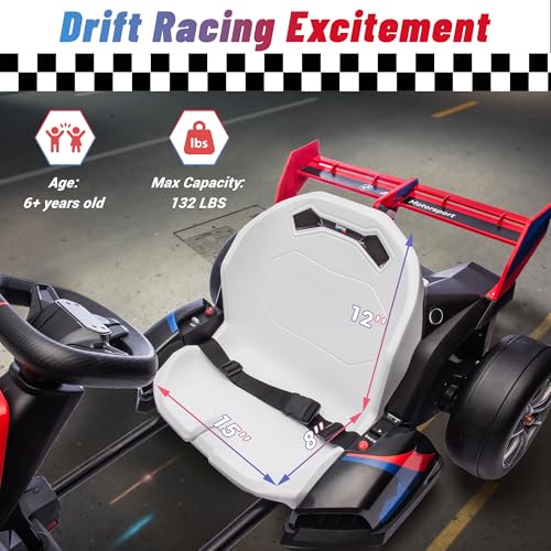 24V 9AH Electric Go Kart with Adjustable Seat, 7.5 MPH Drift Kart for Kids Age 6-12, 2 * 200W Motors, Drift Mode and 2 Speed, Licensed BMW (Grey)