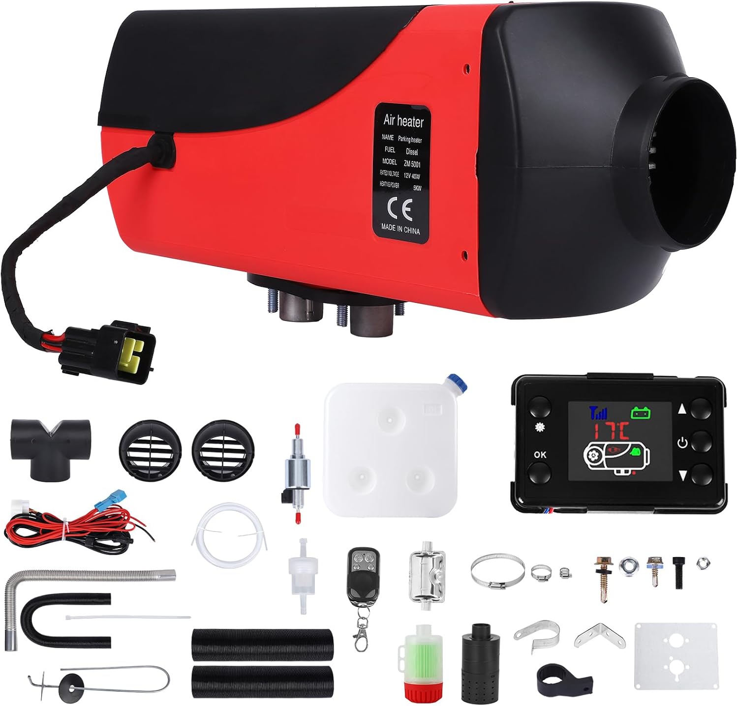Towallmark Diesel Air Heater All in One, Portable Diesel Heater 5KW 12V, Diesel Parking Heater with Remote Control, LCD Screen, 10L Fuel Tank, Muffler for Car Truck RV Trailer Boat Van Campers Home