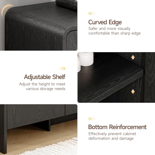 60" Sideboard Buffet Cabinet with Storage, Curved Design Farmhouse Coffee Bar Cabinet with 4 Doors & Adjustable Shelves for Living Room, Kitchen, Hallway, Walnut