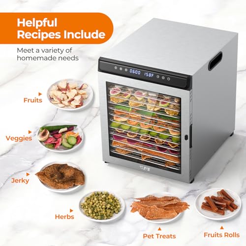 Food Dehydrator Machine, 9 Stainless Steel Food Dryer, 1000W Dehydrators for Food and Jerky, Herbs, Meat, Fruit, Dog Treats, 48H Timer and Temperature Control (95-165℉), Recipes Book Included
