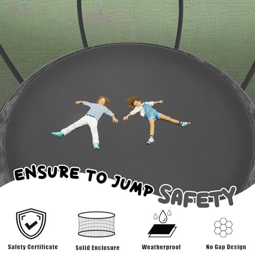 Trampoline 12FT 14FT 15FT 16FT Trampoline for Kids/Adults - Outdoor Recreational Trampolines with Enclosure Net Curved Poles and Ladder, Heavy Duty Trampoline Anti-Rust Coating, ASTM Approval