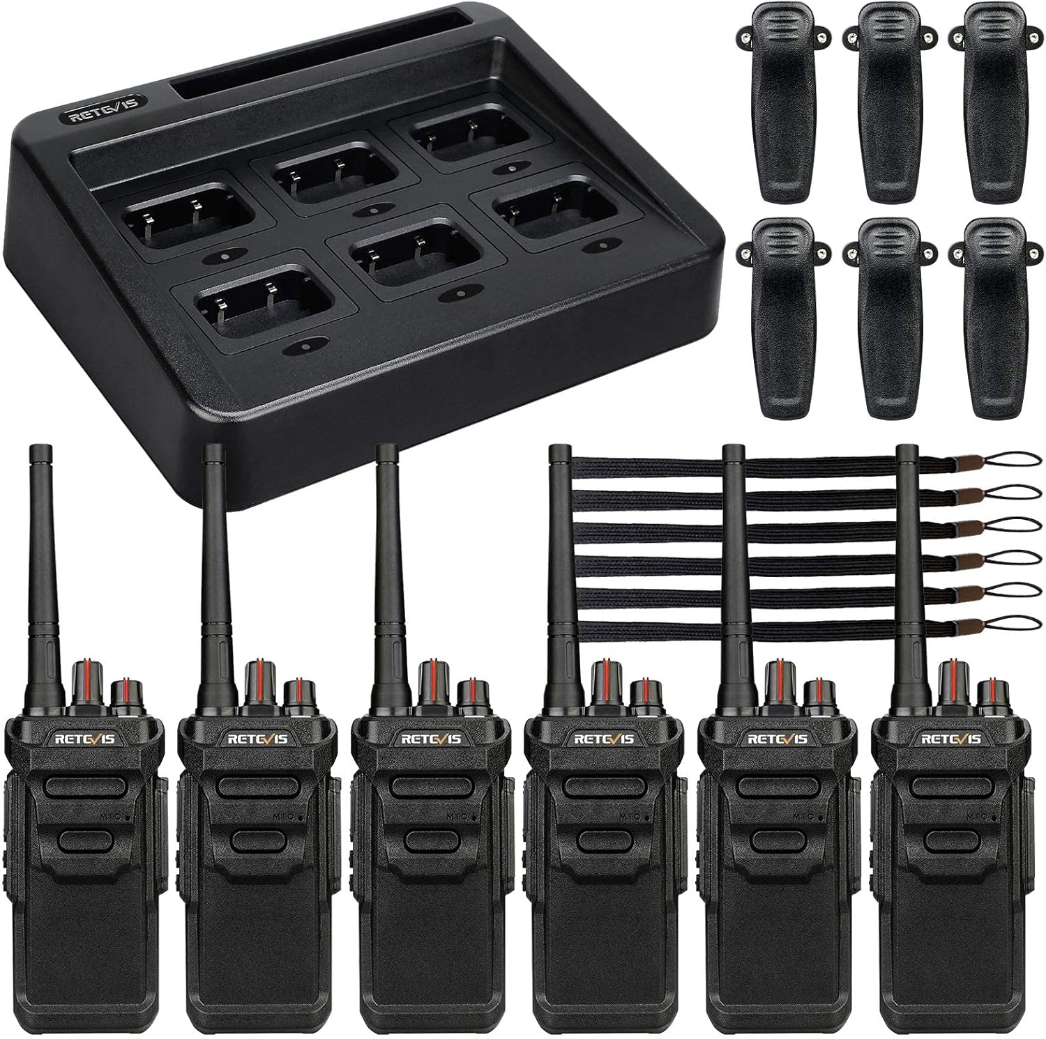 Retevis RT48 IP67 Waterproof Walkie Talkies for Adults,2 Way Radios Long Range,with 6 Way Multi Unit Charger,VOX,SOS Alarm,Rugged Two Way Radio for Construction Hotel School Manufacturing (6 Pack)