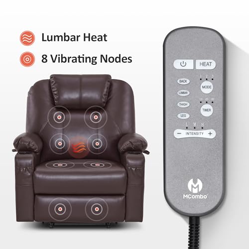 MCombo Power Lift Recliner Chair for Elderly, Lift Chair with Heat and Massage, FSC Certified, USB Ports, Cup Holders, Faux Leather 7040 (Black, Medium)