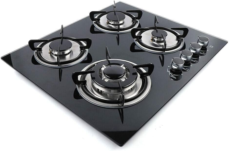 23'' Gas Stove Cooktop, 4 Burner Built-in Stove Tempered Glass LPG/NG Gas Cooktop Home Kitchen Hob Cooker Thermocouple Protection