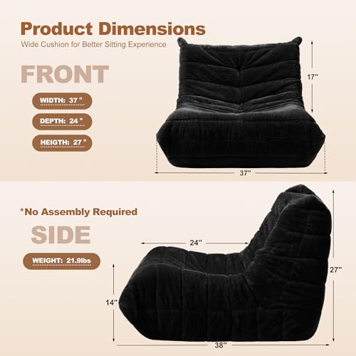 Bean Bag Chair Big Sofa Beanbag Chair for Adults Fireside Chair Bean Bag Lounger with Memory Foam Filled for Home,Apartment or Gaming Venue(Black Plush)